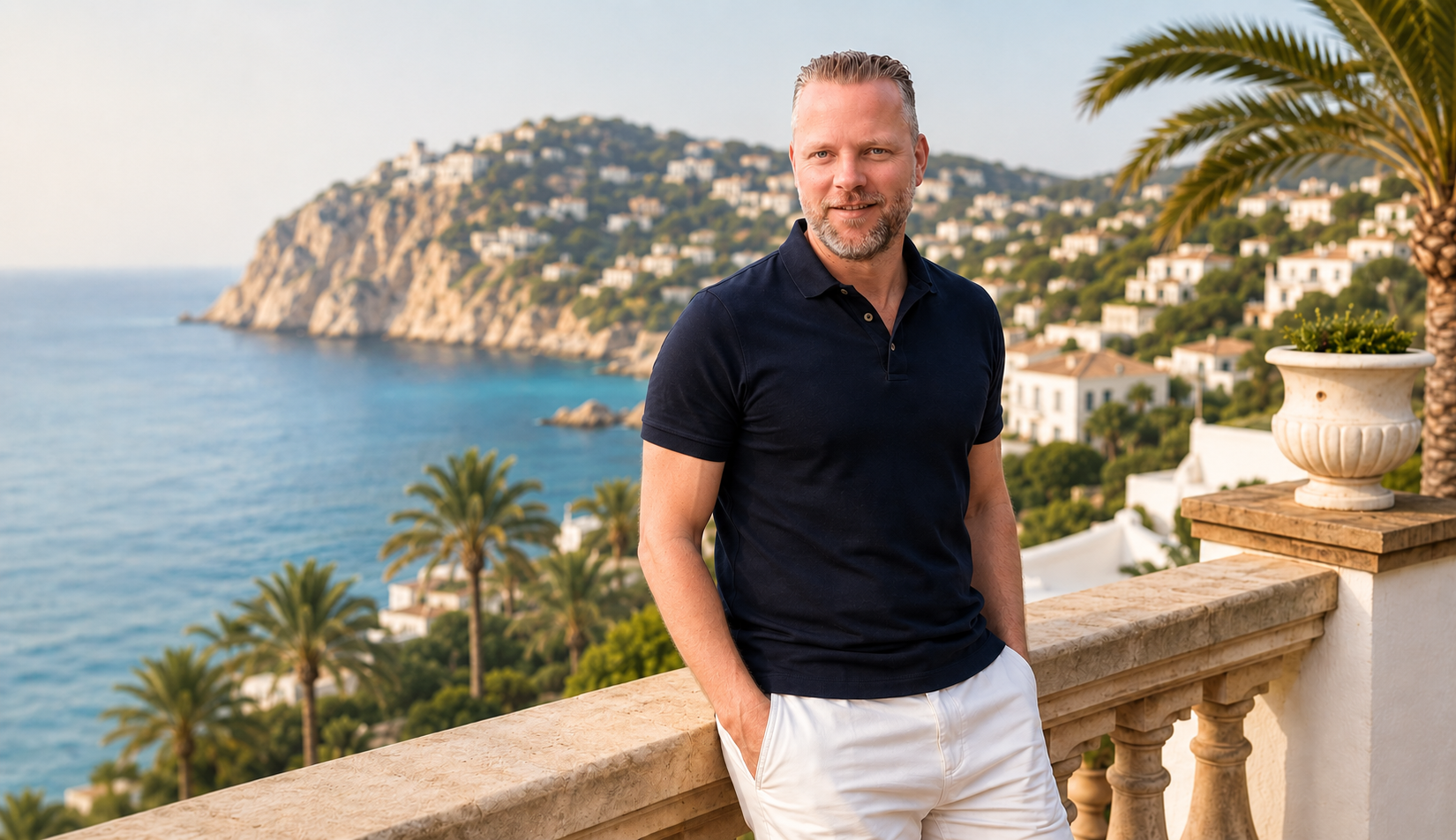 Thijs van den Haak on a terrace overlooking the Costa Blanca
